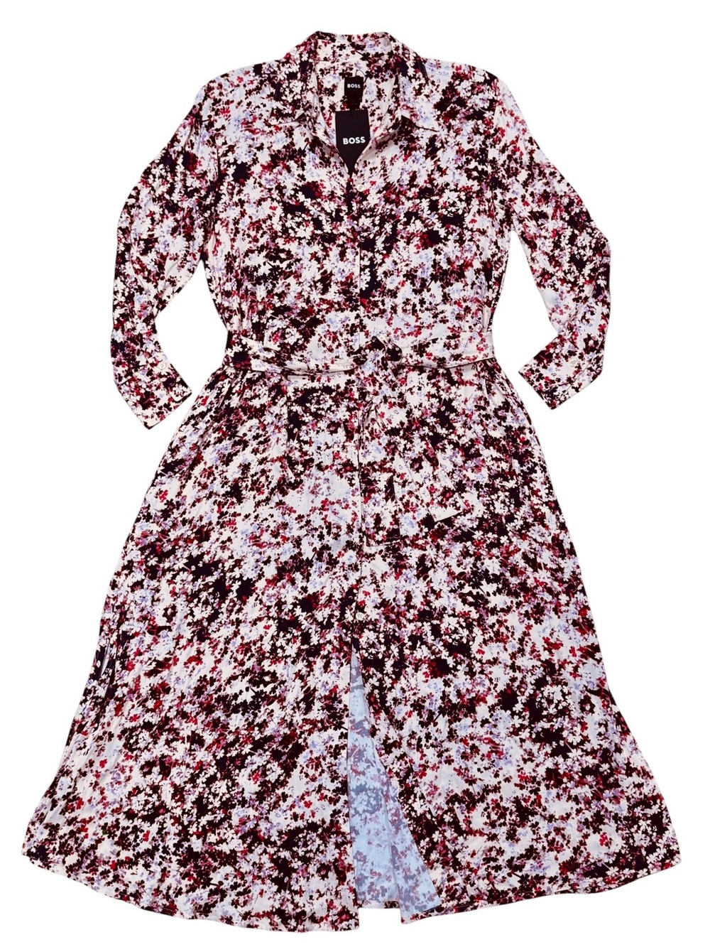 Boss Hugo Boss Sz 6 Dress Long Sleeve Floral Shirtdress Midi Classic Fall Luxury - Picture 6 of 14